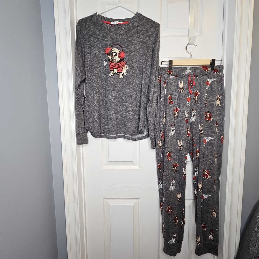 NWOT Women's Dog Graphics Pajamas Lightweight Pajama Set Gray Size M Stretch